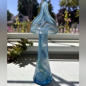 Vintage Vase Jack in the Pulpit Blue Glass Blown Flowers Art Glass Swirl 10 inch